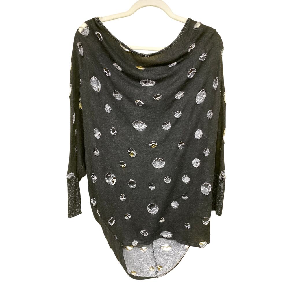 Frumos Art Black Distressed Blouse Emo Punk Grunge Oversized Medium Whimsygoth